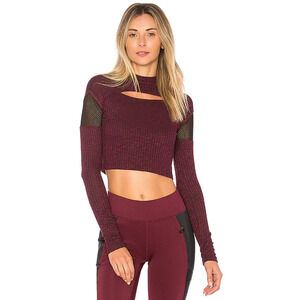 Lukka Lux Revolve Da Bomb Crop Top S Small OxBlood Mock Neck Ribbed Mesh Panels
